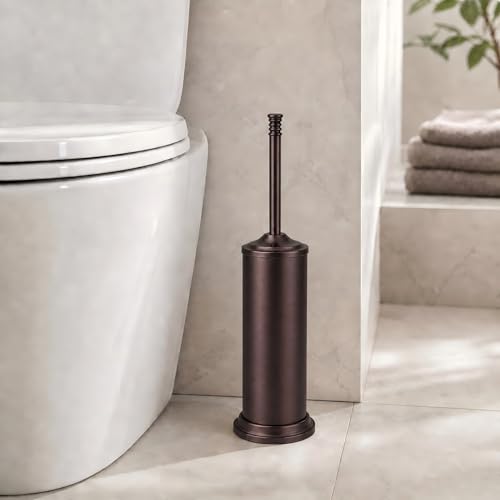 Red Bronze Toilet Brush and Holder Set，Extra Long Handled Toilet Bowl Brush and Holder，Stainless Steel Heavy Duty Toilet Brush for Bathroom,Deep Cleaning Modern Toilet Cleaner Slip Base - color: Red Bronze