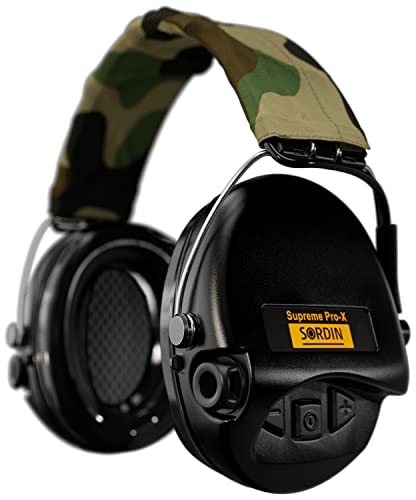 Sordin Pro-X Ear Muffs - Active and Electronic Ear Defenders w/Camo Headband - Gel Pads - Earmuffs for Hunting & Shooting - color: Black