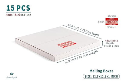 12-inch Vinyl Record Mailers, 12.8x12.8x1-inch, White, 15 Pack - size: 15 Pack