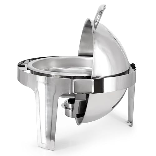 MegaChef 6.3 Quart Round Stainless Steel Professional Chafing Dish/Food Warmer/Buffet Server Serving Trays w/Roll Top & View Window for Entertaining/Catering/Large Gatherings (6.3 Quart w/Window) - size: 6.3 Quart w/Window