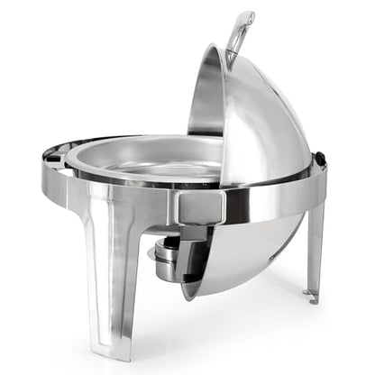 MegaChef 6.3 Quart Round Stainless Steel Professional Chafing Dish/Food Warmer/Buffet Server Serving Trays w/Roll Top & View Window for Entertaining/Catering/Large Gatherings (6.3 Quart w/Window) - size: 6.3 Quart w/Window
