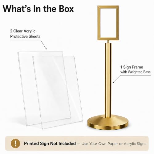 CCW 7 X 11 Inch Vertical Pedestal Floor Sign Frame, Polished Brass - color: Polished Brass, size: 7 x 11 Inch Vertical