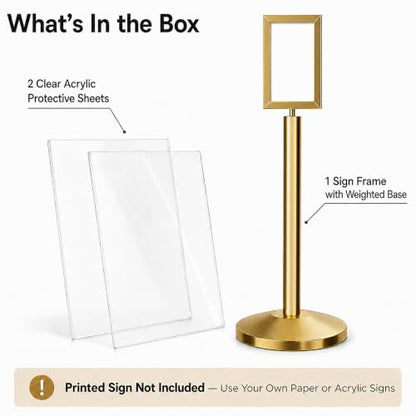 CCW 7 X 11 Inch Vertical Pedestal Floor Sign Frame, Polished Brass - color: Polished Brass, size: 7 x 11 Inch Vertical