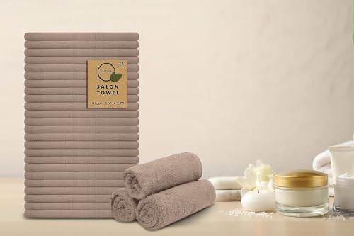 Salon Towels – Pack of 24 (16"x27") 100% Cotton Ring Spun (Not Bleach Proof) Ultra Soft, Highly Absorbent Hand Towels – Bulk for Spa, Gym & Salon (Taupe) - color: Taupe
