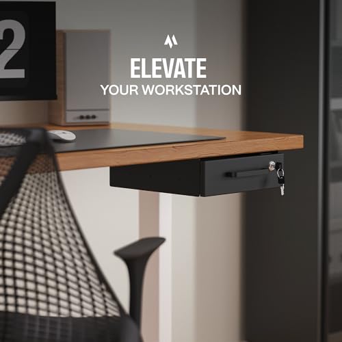 Under Desk Drawer Slide-Out – Lockable Metal Storage Drawer with Cable Management for Office & Home (Single, Non-Bracketed) - size: Single
