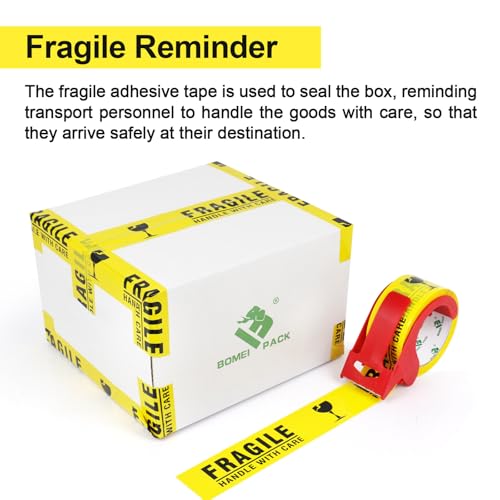 BOMEI PACK 2Pack Fragile Tape 2 Inch x 60 Yards, Fragiles Tape for Shipping with Dispenser, Heavy Duty Marking Tape for Moving Box