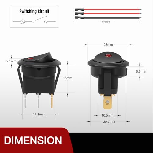 Nilight 8PCS LED Rocker Switch 12V 20A Blue Lighted ON Off Round Toggle - color: 8Pcs LED Switch Red