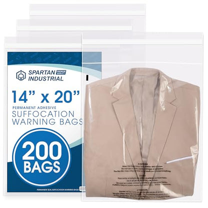 14” X 20” (200 Count) Self Seal Clear Poly Bags with Suffocation Warning - size: 14" x 20"