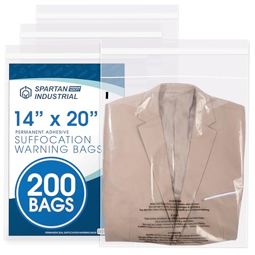 14” X 20” (200 Count) Self Seal Clear Poly Bags with Suffocation Warning - size: 14" x 20"