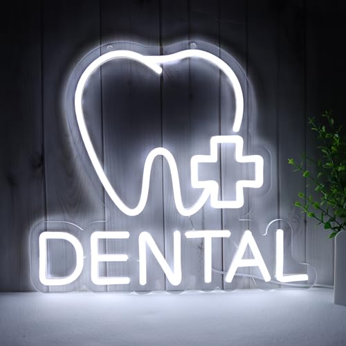 Dental Neon Signs for Wall Decor Neon Lights for Bedroom Led Business Signs Suitable for Dental Clinic Christmas Gift Led Art Wall Hanging Decorative 5V Power Adapter, 12.2 * 14 Inch(White) - color: Neon Sign