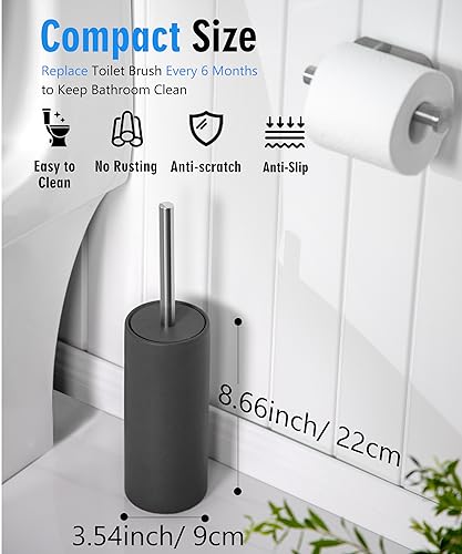 Matt Gray Ceramic Toilet Brush and Holder Set - color: Matt Gray, size: Set/2