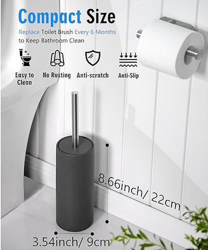Matt Gray Ceramic Toilet Brush and Holder Set - color: Matt Gray, size: Set/2