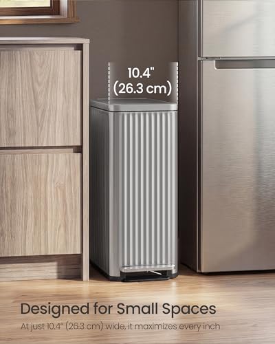 SONGMICS Trash Can, 13 Gallon (50 L) Slim, Stainless Steel, with Lid, Pedal - color: Metallic Silver, size: 13 Gallon (Slim)