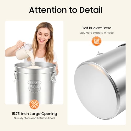 48L/12.68 Gal Stainless Steel Food Storage Container with Lid - size: 12.68 gal