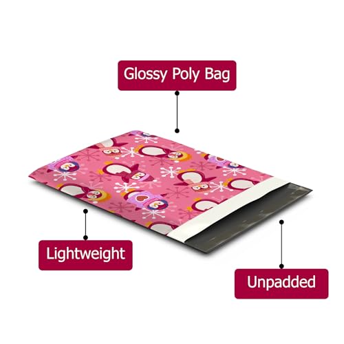 10x13 (100) Pink Penguins Winter Designer Poly Mailers Waterproof Self Sealing Tear Resistant Polymailers Shipping Envelopes Premium Printed Bags For Small Businesses - color: Pink Penguins, size: 10x13
