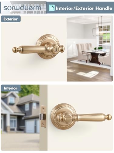 1 Pack Champagne Bronze Door Lever with Lock and Key Entry Door Handle Door Lever Bedroom and Bathroom Zinc Alloy - color: Champagne Bronze