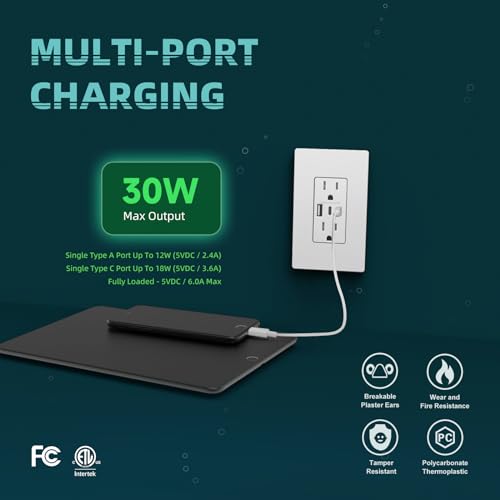 TOPELER USB C Outlet, 15 Amp Tamper Resistant Receptacle with USB-C/A Ports - color: White, size: 15A