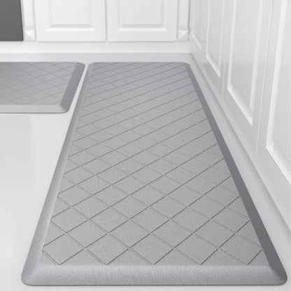 Cushioned Kitchen Mat 2 PCS, Anti Fatigue Kitchen Rugs, Heavy Duty Non-Skid, Ergonomic Comfort Foam Kitchen Floor Mat for Home, Office, Sink, Laundry - Grey - color: Grey