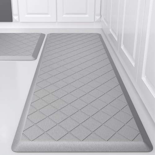 Cushioned Kitchen Mat 2 PCS, Anti Fatigue Kitchen Rugs, Heavy Duty Non-Skid, Ergonomic Comfort Foam Kitchen Floor Mat for Home, Office, Sink, Laundry - Grey - color: Grey