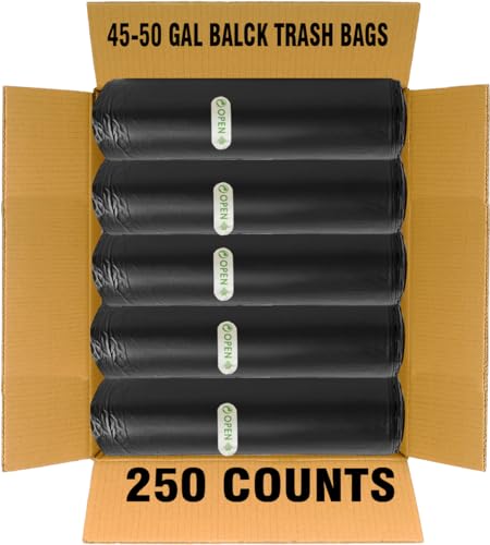 BEIDOU-PAC 40-45 Gallon Lawn & Leaf Trash Bags, 250 Count Bulk, Black Garbage bags, Multi-purpose Trash Can Bin Liners for Home Commercial, Outdoor, Construction, Industrial - style: 40-45 Gallon |14 Micron |250 Count