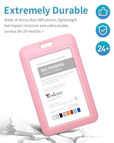 Teskyer 3 Pack Sliding ID Badge Holder, Vertical, Pink - color: Pink
