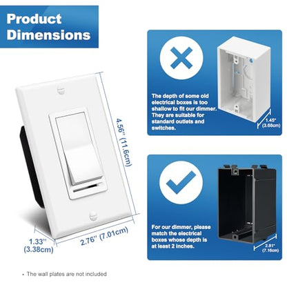 BESTTEN 5PK Dimmer Switch, Single Pole or 3-Way, Neutral Wire Not Required - color: White