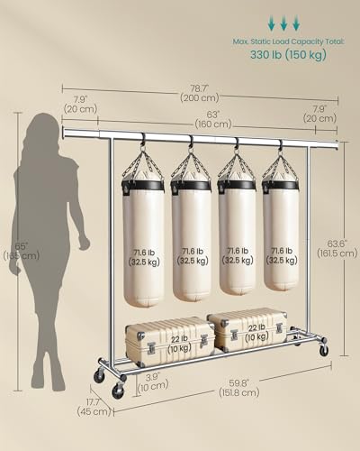 SONGMICS Clothes Rack with Wheels, Heavy-Duty, 330 lb Load Capacity - color: Silver, size: 17.7"D x (63"-78.7")W x 63.6"H