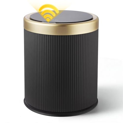 Automatic Bathroom Trash Can with Lid,Small Wastebasket Gold Black - color: Black and Gold, size: 2.8 Gallon
