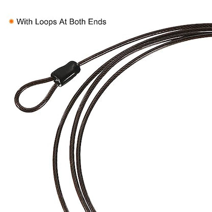 PATIKIL Security Steel Cable 2.5mm x 2m/6.56ft Coated Luggage Lock Wire Rope with Double Loop Black 2 Pack - color: Black, size: 2.5mmx2m