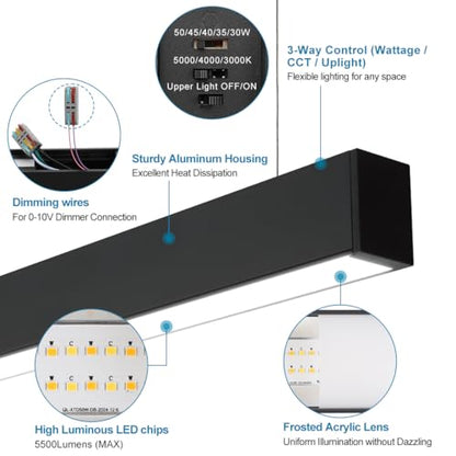 4FT Linkable LED Linear Light 50/45/40/35/30W Adjustable 1Pack - size: 4FT
