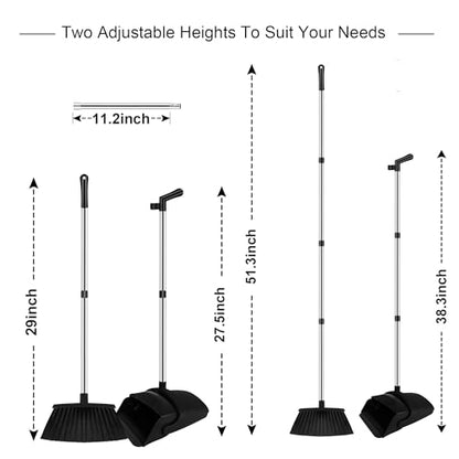 Black Broom and Dustpan Combo Set, 51" Long Handle Broom - color: Black, size: Normal