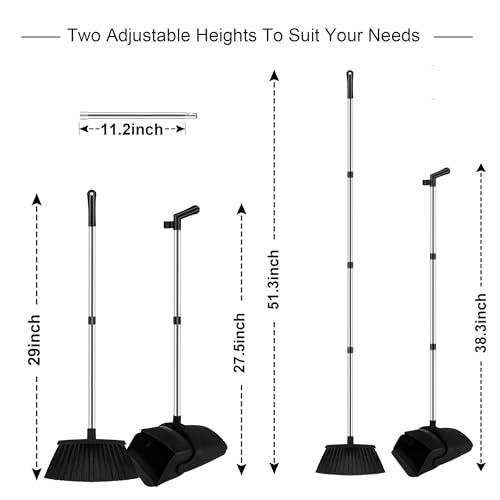 Black Broom and Dustpan Combo Set, 51" Long Handle Broom - color: Black, size: Normal