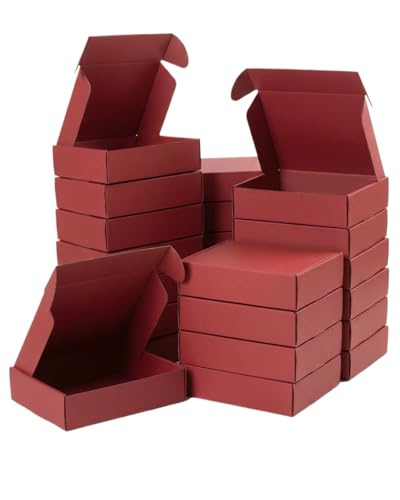 Small Shipping Boxes, 50 Pack Cardboard Box Corrugated Mailer Boxes Small Corrugated Boxes For Shipping Packaging Craft Gifts Giving Products, 6 x 4 x 1.6 Inches (Wine Red) - color: Wine Red
