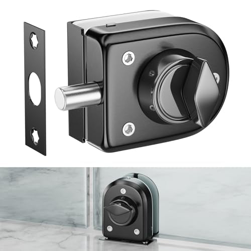 Ranbo No-Drill Keyless Glass Door Lock, Floor Lock for Frameless Glass - color: LE-70A Brushed Black