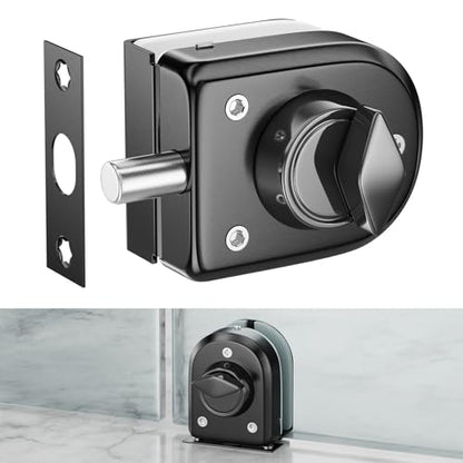 Ranbo No-Drill Keyless Glass Door Lock, Floor Lock for Frameless Glass - color: LE-70A Brushed Black