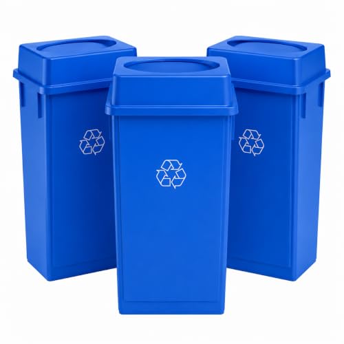 23 Gallon Slim Jim Rectangular Blue Recycling Bin with Swing Lid | 3 PACK - color: Blue Recycling with Lid