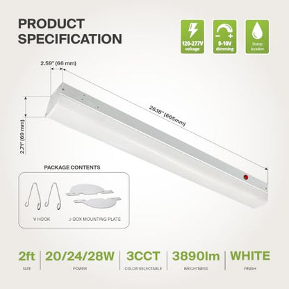ASD 2ft LED Linear Strip Light Fixture, Emergency Battery Backup - color: White | Emergency, size: 2FT