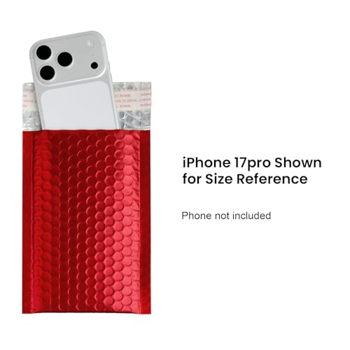 Metallic Matte Red Bubble Mailers - Durable 4x8 Inch Padded Envelopes with Secure Self-Seal Closure - Lightweight & Tear-Resistant Shipping Bags, Pack of 25 - color: Red, size: 4x8" 25pc