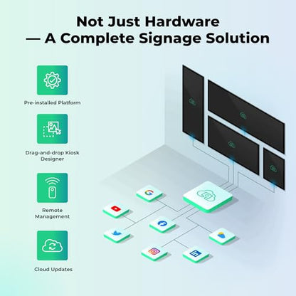 OptiSigns OptiKiosk 10 - Countertop Digital Signage Kiosk, 10.1" HD Touchscreen Display with Wi-Fi, Ethernet & Bluetooth, Software, Optional Background Music