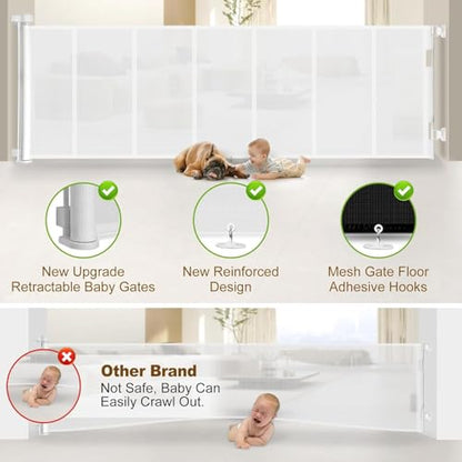 Miumoon 100 inch Reinforced Retractable Baby Gates 34 inch Tall - color: White, size: 34" Tall x 100" Wide