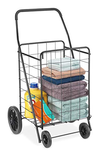 Whitmor Extra Large Utility Foldable Shopping Cart with Wheels, 100 Lb Capacity, Heavy Duty Grocery Cart with Steel Frame, Foam Handle, Rolling Collapsible Utility Trolley for Grocery, Laundry, Black - size: 17.4"L x 16.4"W x 40.12"H, Black