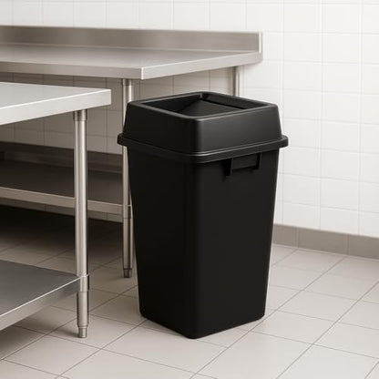 1 Pack Black 19 Gallon Square Commercial Trash Can with Lid, Heavy Duty Plastic Waste Bin with Venting Channels and Built-in Handles - color: Black, size: 19 Gallon