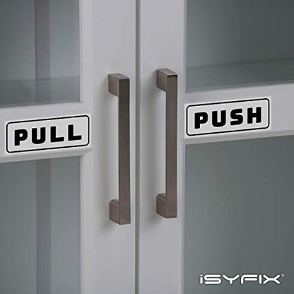 iSYFIX Push Pull Stickers Sign, 5x2 Inch, 2 Pack, White/Black - color: White / Black, size: Horizontal 2x5