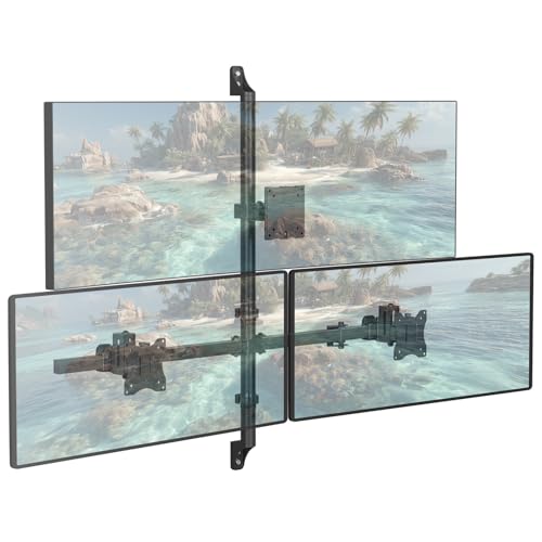 WALI Stacked Triple Monitor Wall Mount for 49" Curved and Dual 34" Monitors - color: Black (Triple), size: Up to 49"