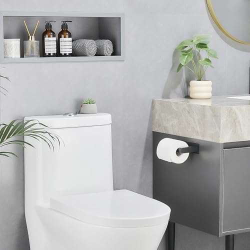 Pokim Matte Black Toilet Paper Holder,Self Adhesive or Screw Wall Mount 304 Stainless Steel Double Post Tissue Holder for Bathroom,Rustproof Heavy Duty Design - color: Matte Black