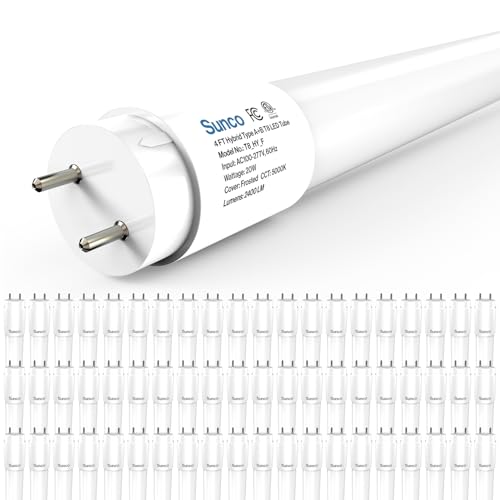 Sunco 60 Pack 4 Foot T8 LED Tube Light Bulbs, 5000K, 20W, Hybrid A+B - size: 60 Pack