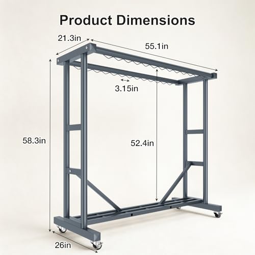 Stainless Steel Rolling Clothes Rack, 55 Inch Large Size, 700 LBS Capacity - color: Gray