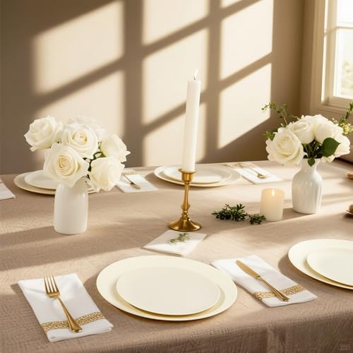 32pcs Ivory Unbreakable Reusable Plastic Plates for Wedding Party - color: Ivory