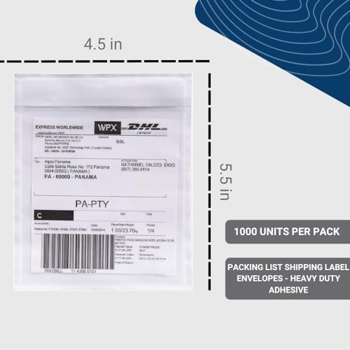 1000 Units, 4.5"x5.5" Clear Packing List Shipping Pouches – Heavy Duty Self-Sealing Adhesive Envelopes, Waterproof & Tear-Proof – Ideal for Labels, Invoices & Documents - size: 4.5"x5.5" | 1000 Units