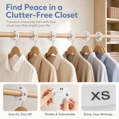 Closet Size Dividers, S-XXXL Markers to Organize Clothes on Racks (White)